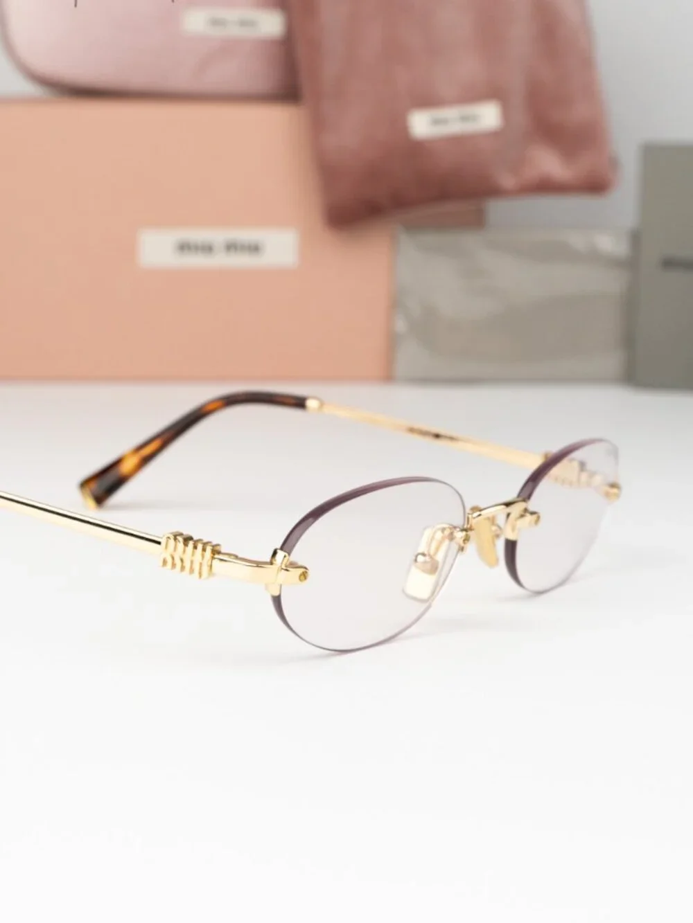 Miu Miu Women Eyeglasses Gold Clear Oval Rimless MUA54S 5AK08N NEW AUTHENTIC